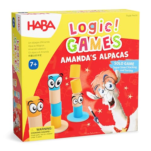 HABA Amanda's Alpacas Stacking Puzzle Game: 60 Logic Challenges and Brain Teaser Puzzles for Kids Ages 5+, Smart Games to Develop Fine Motor Skills & Problem Solving