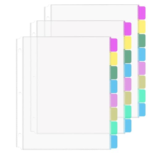 HABGP 24Pcs/3 Set Clear Sheet Protectors for 3 Ring Binder Letter Size, 8 Tab Plastic Dividers With Pockets and Tabs, Page Protectors 8.5x11