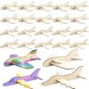 Haconba 24 Pack Wooden Craft Airplanes Unfinished Paintable DIY Wood Plane Model for Kids DIY Handicraft Activities (Color Style 5)
