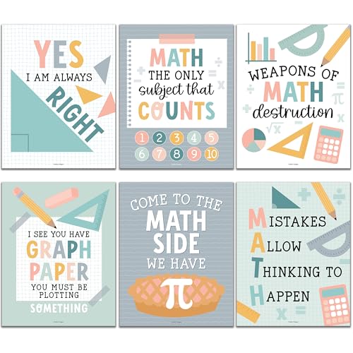 Hadley Designs 6 Math Posters – Fun & Motivational Math Posters for Elementary, Middle & High School, Teacher Must Haves for Classroom Decor & Bulletin Board Sets, Boho Classroom Decor