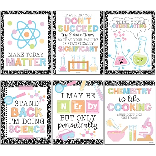 Hadley Designs 6 Science Posters for Classroom Decor – Inspirational and Fun Science Classroom Decor for Elementary & Middle School, Composition Notebook Motivational Wall Art