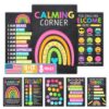 Hadley Designs 8 Calming Corner Posters for Classroom Must Haves -Calm Down Corner Supplies with Emotion Chart,School Counselor Mental Health Poster,Feelings Chart For Kids, Chalkboard Classroom Decor