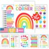 Hadley Designs 8 Calming Corner Posters for Classroom Must Haves -Calm Down Corner Supplies with Emotions Chart, School Counselor Mental Health Poster, Feelings Chart For Kids, Rainbow Classroom Decor