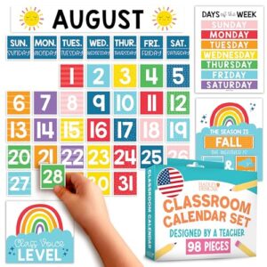 Hadley Designs Classroom Calendar Set Bulletin Board Decorations - Colorful School Calendar for Classroom Decor, Kindergarten Preschool Elementary Teacher Must Haves, Homeschool & Daycare Essentials