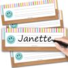 Hadley Designs Desk Name Tags for Classroom - 25 Student Desk Name Plates for Classroom Decor, 9x3 Smiley Nametags Cubby Labels Teacher Supplies, 1st 2nd 3rd Grade Kindergarten Preschool Must Haves