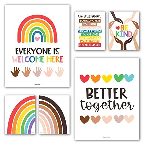 Hadley Designs Diversity Posters For Classroom Elementary –6 Inclusive Everyone Is Welcome Classroom Decor, Safe Space Sign Preschool Kindness Posters For Classrooms, Rainbow Multicultural Poster