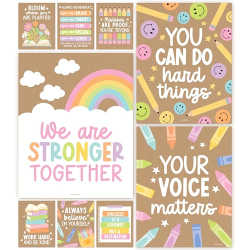 Hadley Designs Motivational Poster for Classroom Decor - 9 Growth Mindset Classroom Posters Elementary, Inspirational Wall Decor Middle School, Teacher Must Haves, Kraft Bulletin Board Decorations