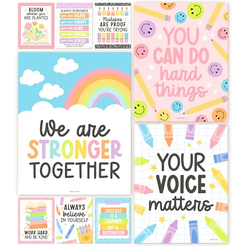 Hadley Designs Motivational Poster for Classroom Decor -9 Growth Mindset Classroom Posters Elementary, Inspirational Wall Decor Middle School, Teacher Must Haves, Pastel Bulletin Board Decorations
