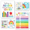 Hadley Designs Reading Posters for Classroom Elementary and Library Decor - 6 Reading Corner Decor for Classroom Decorations, Reading Strategies Library Posters, Rainbow Bulletin Board Decorations
