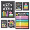 Hadley Designs Reading Posters for Classroom Elementary and Library Decor - 6 Reading Corner Decor for Classroom Decorations, Reading Strategies Library Posters, Chalkboard Bulletin Board Decorations