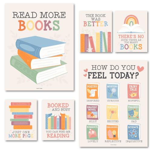 Hadley Designs Reading Posters for Classroom Elementary and Library Decor - 6 Reading Corner Decor for Classroom Decorations, Reading Strategies Library Posters, Boho Bulletin Board Decorations