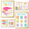 Hadley Designs Reading Posters for Classroom Elementary and Library Decor - 6 Reading Corner Decor for Classroom Decorations, Reading Strategies Library Posters, Gold Bulletin Board Decorations