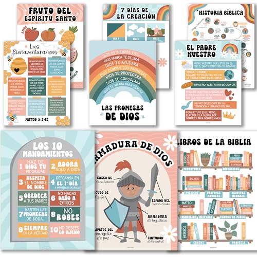 Hadley Designs Spanish Classroom Decorations - Spanish Classroom Must Haves, Books Of The Bible Poster, Bible Posters For Kids, Cuadros Cristianos En Español, Retro Textos Biblicos Español Para Pared