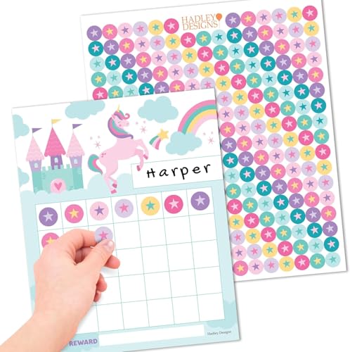 Hadley Designs Sticker Chart for Kids Behavior at Home - Sticker Reward Chart for Kids, Star Charts for Toddler, Star Charts for Good Behavior, Unicorn School Reward Stickers for Classroom Incentives