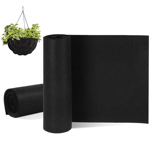 Hahafelt 2 Rolls 16x80 Inch Felt Liner Roll Fabric Planter Natural Coconut Non Woven Black Liner Sheets Plant Potting for Garden Planters Flower Basket Animal Pets