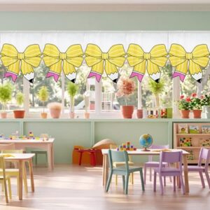 Hahafelt 6 Pcs Classroom Curtains Pencil Bow Classroom Decor Back to School Bow Curtains for Kindergarten Daycare Primary Bedroom Playroom Window Cover Decor 24 x 28 Inch