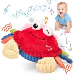 hahaland Baby Tummy Time Toys 6+ Months, Musical Bouncing Crab Plush Toy with 48 Songs & Recording Function, Dancing Moving Jumping Baby Toy, USB Rechargeable Crab Toy for Babies 6 9 12 Months