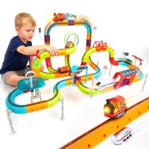 hahaland Electric Train Set for Kids 3D Anti-Gravity Race Track - 115PCS