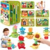 hahaland Montessori Toddler Learning Toys Bundle for 1–3 Year Olds – Busy Book Quiet Activity Board & Plant Plush Garden Stacking Toy, Fine Motor & Educational Gifts for Boys & Girls