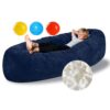 HAHASOLE Sensory Chair for Autistic Children - Foam Peapod Sensory Canoe with Non-Slip Base, Soft Cover Machine Washable, Calming Cocoon for Kids(Navy Blue)