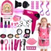 Hair Salon Toys for Girls, 36PCS Kids Pretend Play Makeup Sets, Dress Up Beauty Hair Stylist Toy Kit with Barber Apron, Hair Dryer, Curling Iron, Mirror, Scissors and Styling Accessories