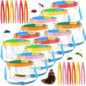 Halloscume 12 Pack Bug Catcher for Kids Insect Bug Viewer Kit with Tweezers Explorer Outdoor Set Insects Catcher Containers Magnifying Box for Children Science Nature Exploration Tool(Bright Color)
