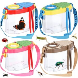 Halloscume 4 Pack Insect Bug Viewer Kit for Kids with Tweezers Explorer Outdoor Set Bug Catcher Containers for Insects Magnifying Insect Box Observation Science Nature Exploration Collecting (Deep)