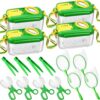 Halloscume 4 Sets Bug Catcher for Kids Students Insect Catching Kit Collector Bug Box with House, Butterfly Net, Tweezer, Cage Habitats Container Collection Explorer Gift (Green)