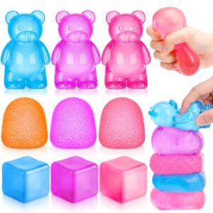 Halloscume 9 Pcs Slow Rising Stress Ball for Adults Square Stress Cubes Squeeze Sensory Bear Fidget Anxiety Relief Balls for ADHD Mental Health Gifts Party Favors, 3 Style