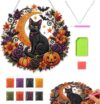 Halloween Black Cat Moon Diamond Art Hanging Ornament Kit, 8×8in, Double-Sided Hanging Ornament, DIY Rhinestone Craft Kit, Pumpkin Bat Ghost Window Decor for Halloween Decoration