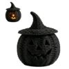 Halloween Black Pumpkin Lantern Decor, Hand-Woven Wicker Pumpkin Lamp, Lantern Pumpkin Candle Holder with Witch Hat Shape Lid, Basket Light for Porch,Table,Fireplace, Indoor Outdoor Party, Type C