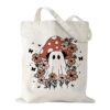 Halloween Canvas Bag Flower Ghost Gifts for Women Boys Trick Or Treat Bags