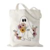 Halloween Canvas Bag Flower Ghost Gifts for Women Men Trick Or Treat Bags