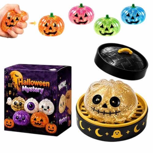 Halloween Dumpling Squeeze Squishy Toy, Cute Slow Rising Squeeze Stress Relief Sensory Toy, Dumpling Squishy Stress Ball Mystery Box, Soft Kawaii Halloween Fidget Toy for Adults, Anxiety Relief