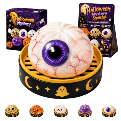Halloween Dumpling Squeeze Squishy Toy, Cute Slow Stress Ball Squeeze Stress Relief Fidget Sensory for Anxiety Relief, Fun Party Favors Gifts Ghost Pumpkin Eyeball Skull Monster