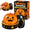 Halloween Dumpling Squeeze Squishy Toy, Pumpkin Ghost Stress Ball for Adults with Steamer, Slow Rising Smushers Squishies Spooky Decor, Cute Squeezy Bao Bun Sensory Fidgets