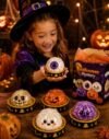 Halloween Dumpling Squeeze Squishy Toy, Soft Slow-Rising, Pumpkin, Eyeball and Ghost Characters (Eerie Deep-Set Eyes)