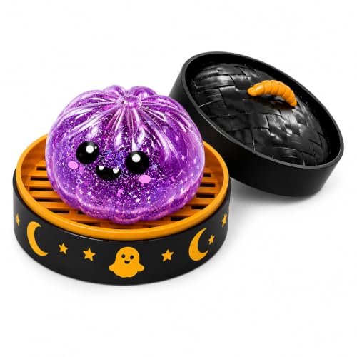 Halloween Dumpling Squishy 5 Pack with Steamer Bases, Soft Slow Rising Squeeze Toys, Cute Pumpkin Ghost Eyeball Skull Monster Fidget Toys for Party Favors, Classroom Prizes, Desk Gifts,D-1Packs