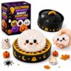 Halloween Dumpling Squishy, Cute Slow Rising Squeeze Stress Ball with Steamer Box, Soft TPR Fidget Sensory Dumpling for Ghost Pumpkin Party Favors, Desk Decor, Classroom Gift for Adults