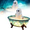 Halloween Ghost Bubble Bath Lamp, Cute Ghost Night Light Reading Book Lamp Nightlight for Indoor Readers, Desk, Party, Table, Shelf & Fireplace Halloween Decorations (1, White)