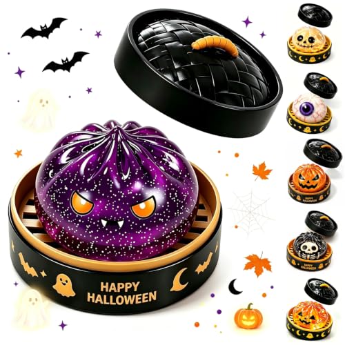 Halloween Glitter Dumpling Squishies Toys, Ghosts Slow Rise Jumbo Dumpling Squishies, Halloween Dumplings Spooks Fidget Toy, Stress Ball for Adults Anxiety Relief with Steamer , 01# Purple