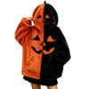 Halloween Hoodie for Women Funny Pumpkin Face Hooded Sweatshirts Ghost Graphic Long Sleeve Tops Holiday Costume（Gray-1,Medium）