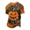 Halloween Men Costume Pumpkin Tshirt Men Short Sleeve Round Neck Pumpkin Face Print Holiday Halloween Tee Orange S