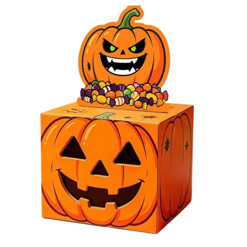 Halloween Pumpkin Money Pull Cash Reveal Box with Pumpkin Face Display for Party Tables and Birthday Cash Moments Money Pull Box Halloween Reveal Party Table Decor Birthday Paperboard Tab Present Face
