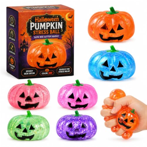 Halloween Pumpkin Stress Ball, 2026 New Slow Rising Squishy Dumplings, Spooky Ghost Smushers for Adults, Giant Sensory Glitter Fidgets, Anxiety Relief Squishies, Squeeze Decorations