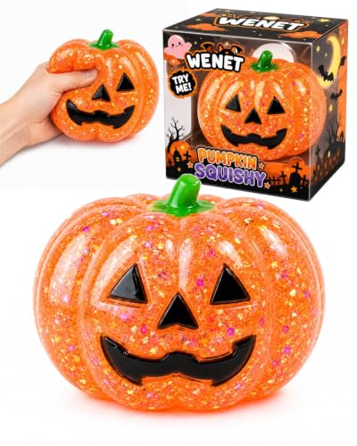 Halloween Pumpkin Stress Ball, Glitter Pumpkin Squishy Stress Ball, Cute Halloween Pumpkin Squishies Squeeze Fidget Stress Relief Toy for Adults, Halloween Party Favors Decorations