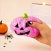 Halloween Pumpkin Stress Ball, Slow Rise Glitter Dumpling Squishies Spooky Ghost Decorations for Adults, Hallowee Cute Pumpkins Squeeze Fidget Toys for Anxiety Relief (Pink)