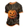 Halloween Short Sleeve Pumpkin Tshirt Men Round Neck Pumpkin Face Print Men’S Halloween Costume Soft Brown XL