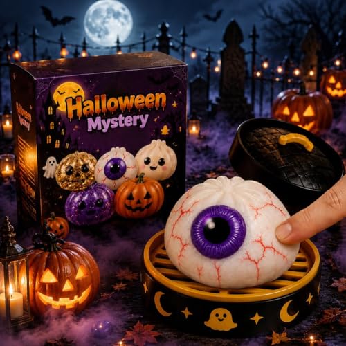 Halloween Spooky Dumpling Ghost Squishy, Toy Set Slow Rising Squeeze Fidget Sensory Toys Cute Ghost Eyeball Skull Monster Party Favor Gifts Classroom Rewards Kids Adults Desk Decor