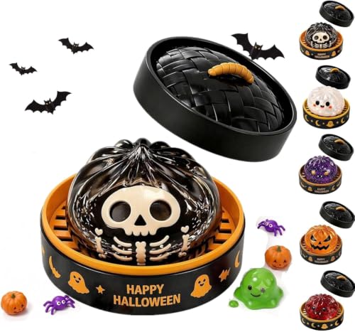 Halloween Spooky Ghost Squeeze Toys Set with Steamer, Creepy Cute Sensory Fidget Squishie-s for Adults & Teens, Halloween Basket Stuffers Party Favors Gifts, Stress Relief Toys Black